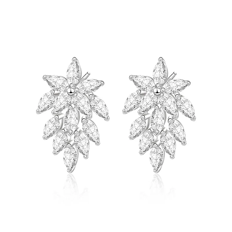 

OEM ODM 925 Sterling Silver Marquise Cut Cubic Zirconia Geometric Diamond Leaf Stud Earrings for Women