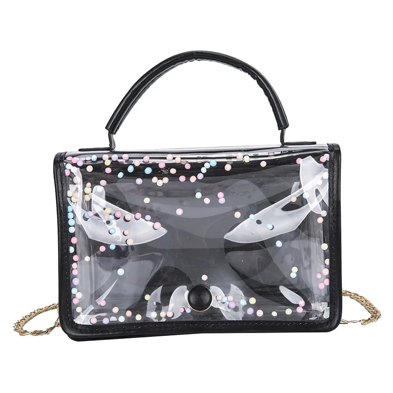 

New fashion women pvc clear jelly bag trending ladies sling shoulder transparent bags chain handbags