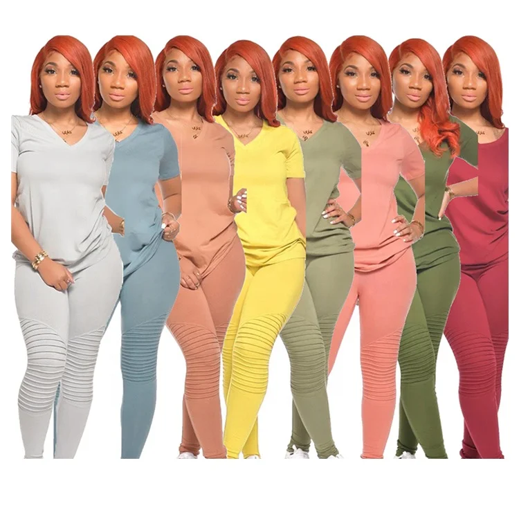 

C0041-trendy v neck t shirt with stacked pants 2 piece women sets women fall clothing, Picture