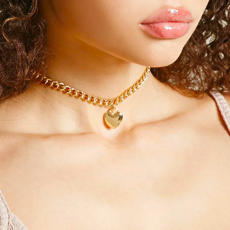 

Hot sale new fashion trendy personality clavicle chain heart choker necklace, As pic