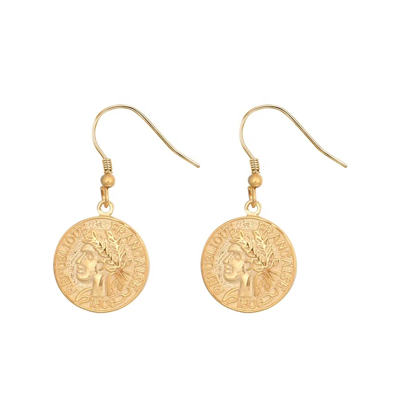 

E1498 Unique Portrait Jewelry 925 Sterling Silver Round Coin Earrings