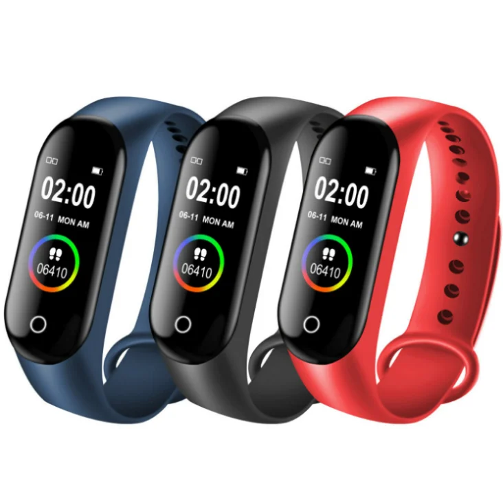 

Sport Smart Band Blood Pressure Wristband Waterproof IP 67 Heart Rate Fitness Tracker M4 smart bracelet, Black, blue, red