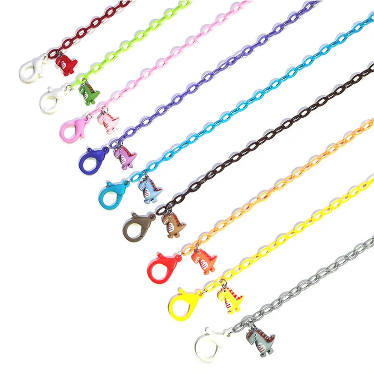 

Wholesale Unicorn Dinosaur Colorful Acrylic Chains Face Masking Kids Chain Strap Sunglasses Fashion Masking Chain Necklace, 7colors or custom