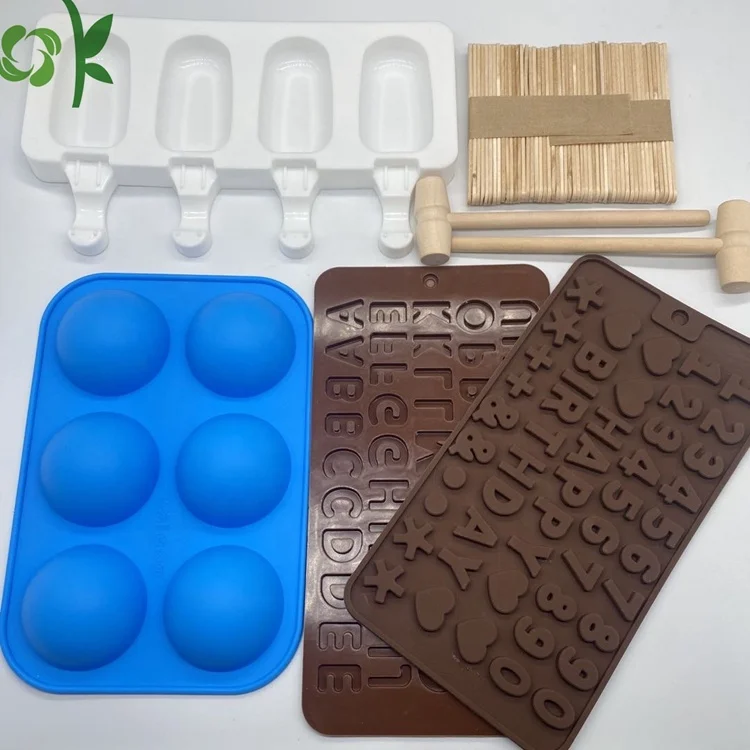 

OKSILICONE Silicone Cake Mold Set With Wooden Hammer For Dessert Baking Reusable Food Grade Silicone 6 Cavity Chocolate Mold Set, Blue/brown/green/customized