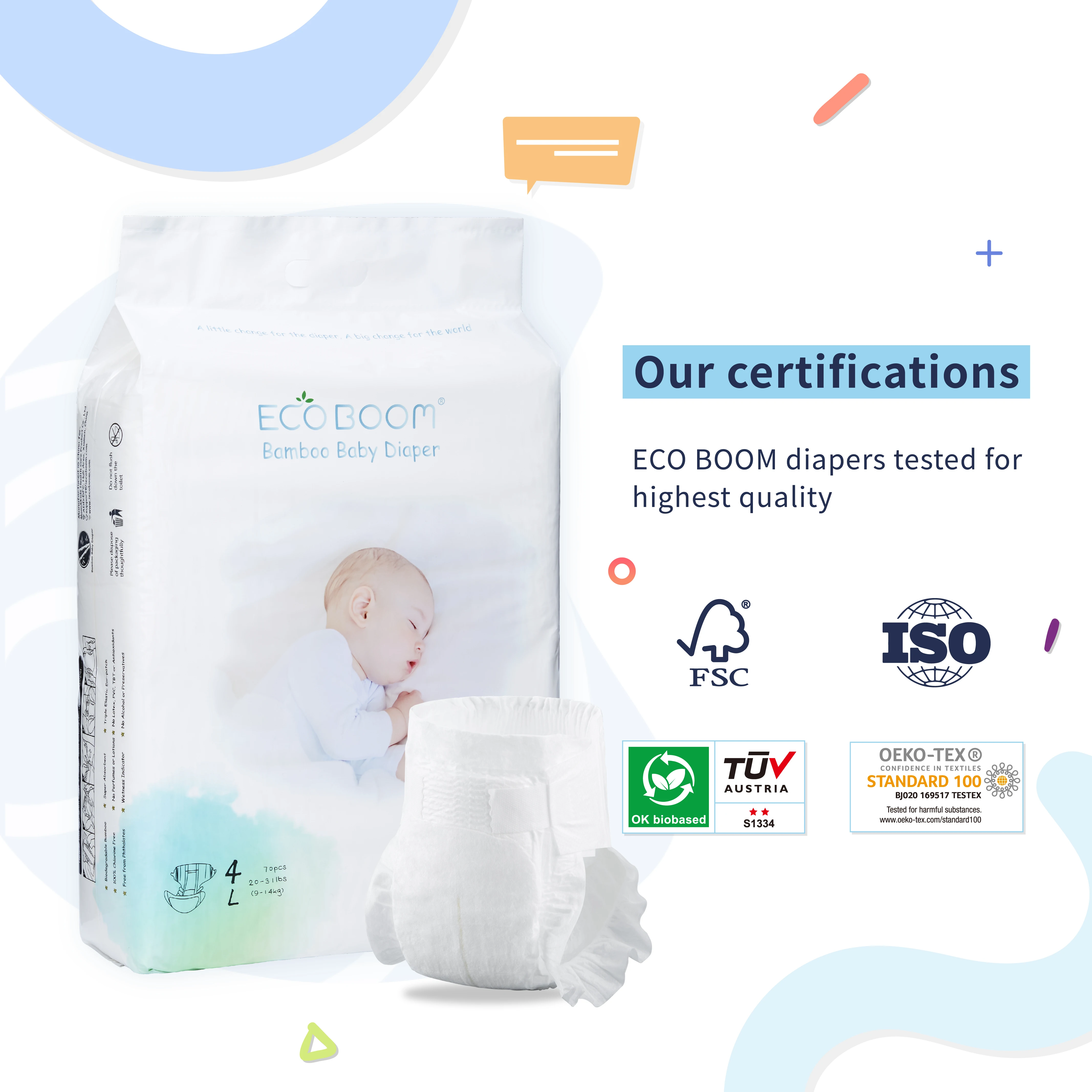 

ECO BOOM nappies bamboo newborn ecological baby eco diaper of best manufature, Pure white