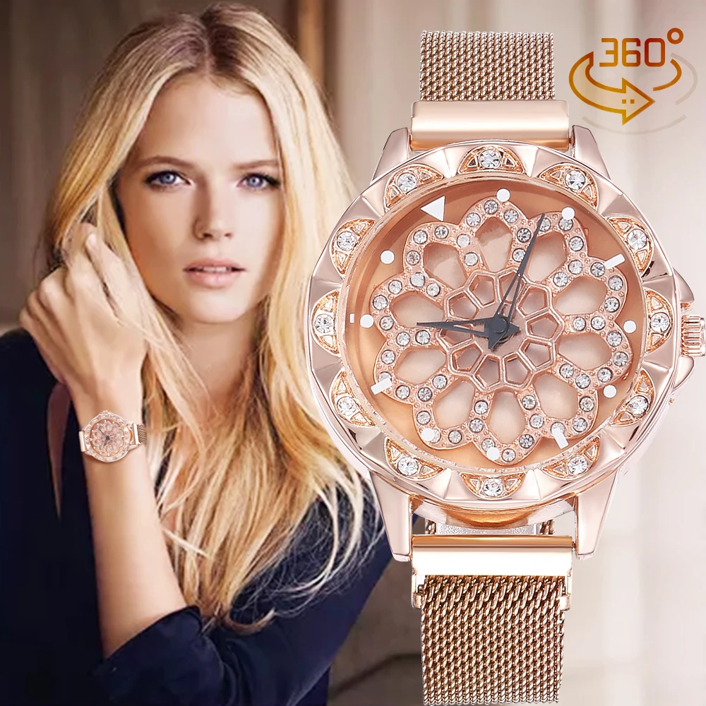 

Hot Luxury 360 Degree Rotation Watch For Women Watches Starry Sky Magnet Fashion Casual Female Wristwatch