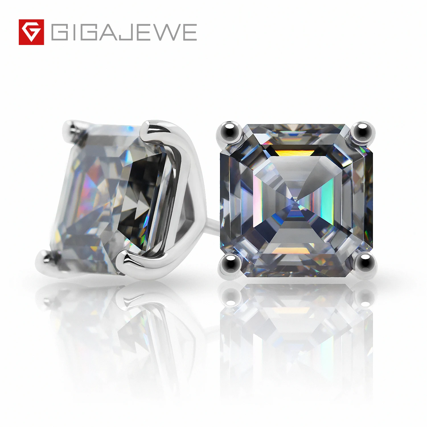 

GIGAJEWE Total 4.0ct 7.0mm Moissanite Gray VVS1 Asscher Cut Customized 18K Gold Earing Jewelry Woman Girlfriend Gift