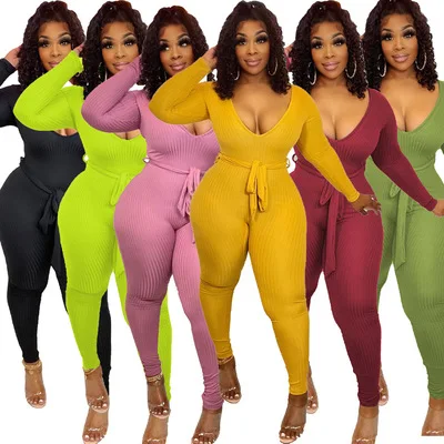 

2021 New Arrivals Pit Stripes Romper Solid Tight Jumpsuits Sexy V Neck Bodysuits For Ladies