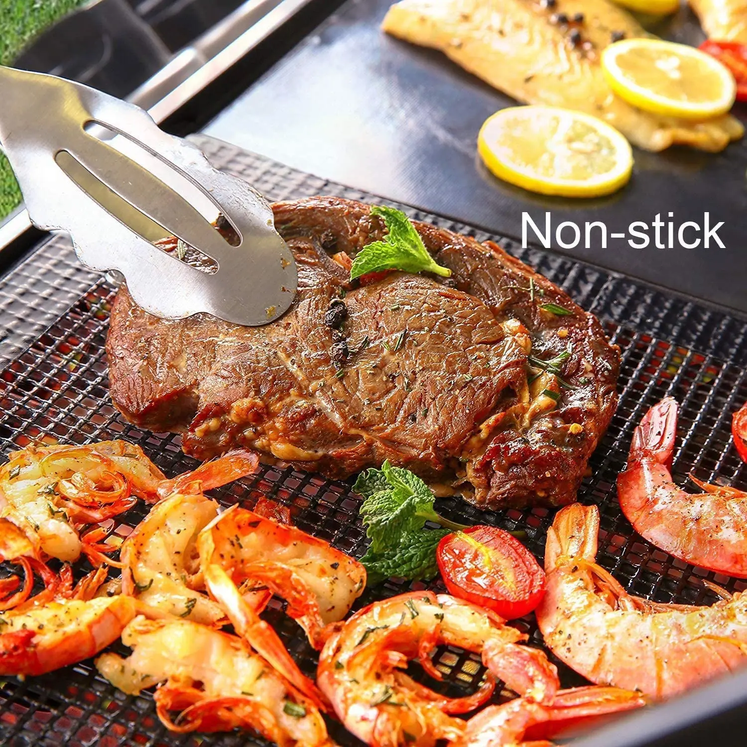 

100% Non Stick Safe Extra Thick Reusable and Dishwasher safe bbq grill sheets mat, Black,brown,copper,silver