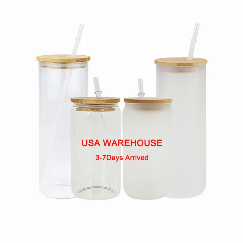 

Mazoho USA Warehouse Crystal Soda Coffee Cups DIY Drinkware Clear Frosted Sublimation Glass Beer Can For Heat Press Printing