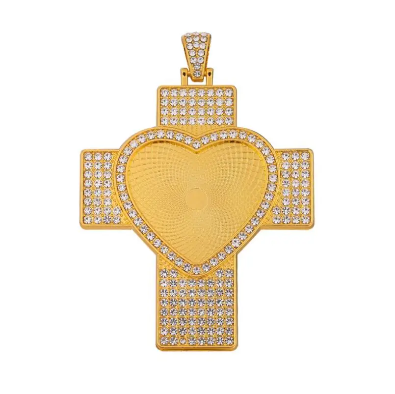

farther's day gift summer accessories 30mm trays zamak diamond blinged heart gold iced out jewelry jesus cross pendant