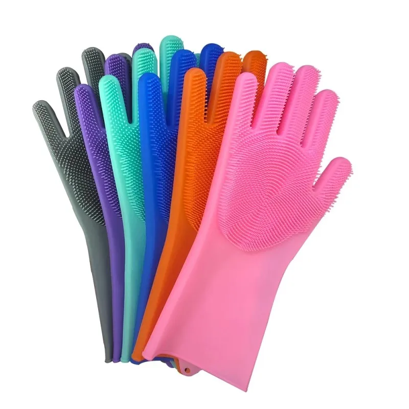 

Amazon Hot Sell Heat Resistant Dish Washing Kitchen Bathroom Cleaning Car Washing Reusable Magic Silicone Glove, Customized