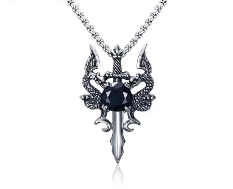 

Factory direct selling new men's Pendant Black zircon Double Dragon Sword Pendant hot selling stainless steel pendant