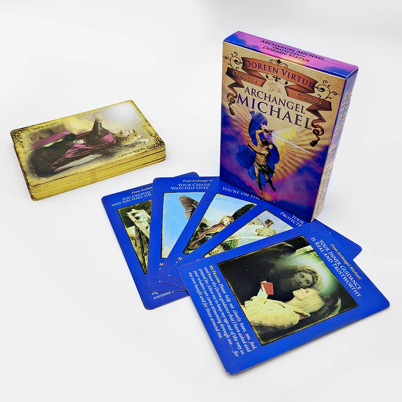 

Custom Printing Tarot Decks Wholesale Gold Edges Design Your Own Archangel Michael Tarot Oracle Cards, Bule