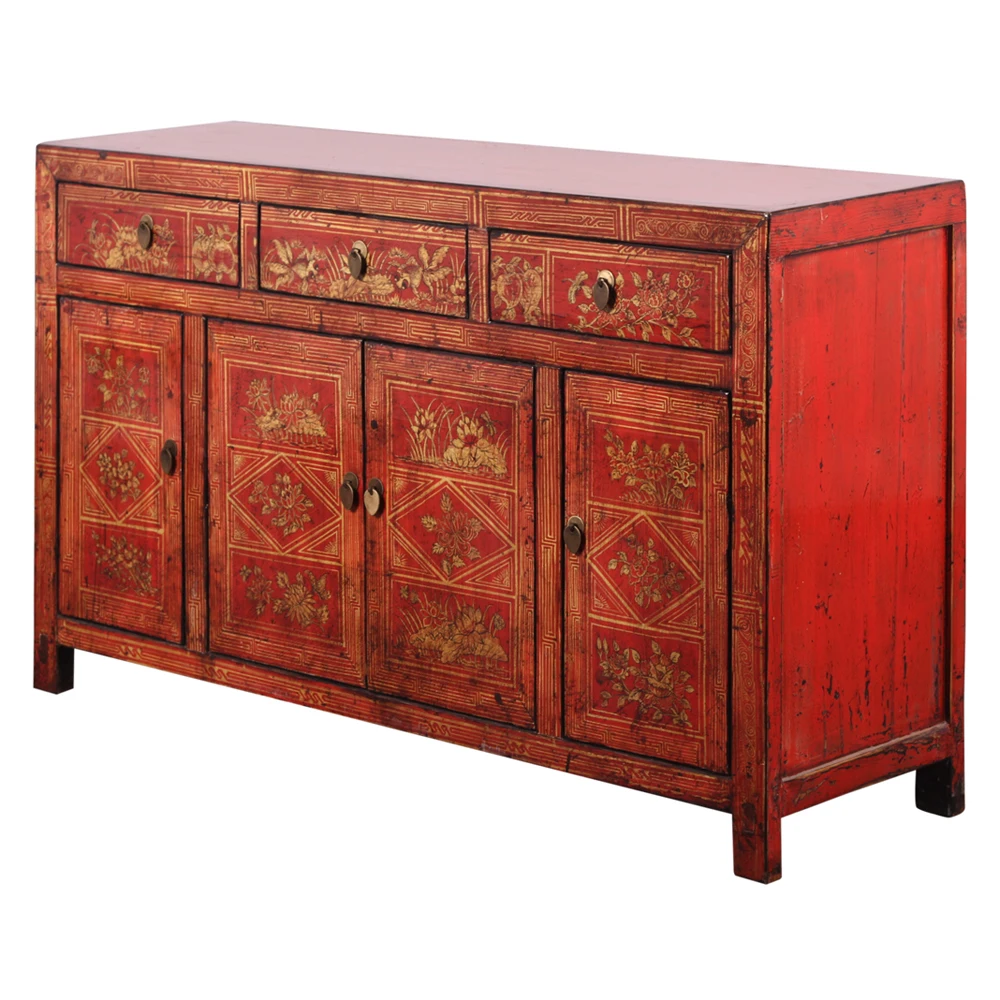 
chinese antique furniture wedding wardrobe East Art storage cabinet unique solid wooden painted furniture display cabinet 