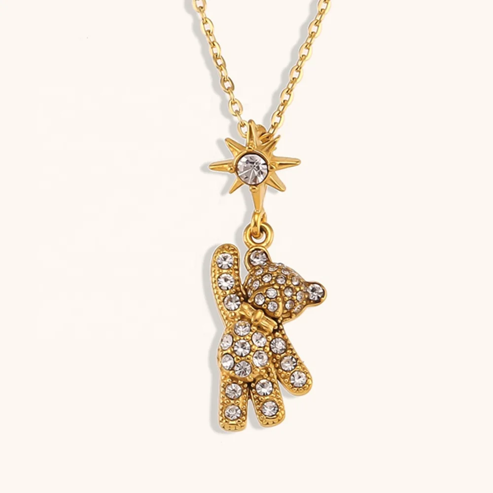 

2023 Spring Fashion Design Bear Pendant Necklace Stainless Steel Necklace For Women