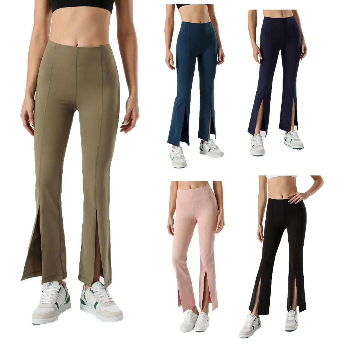 

10702-MX10 latest five colors tight split plain micro flared women pants sehe fashion