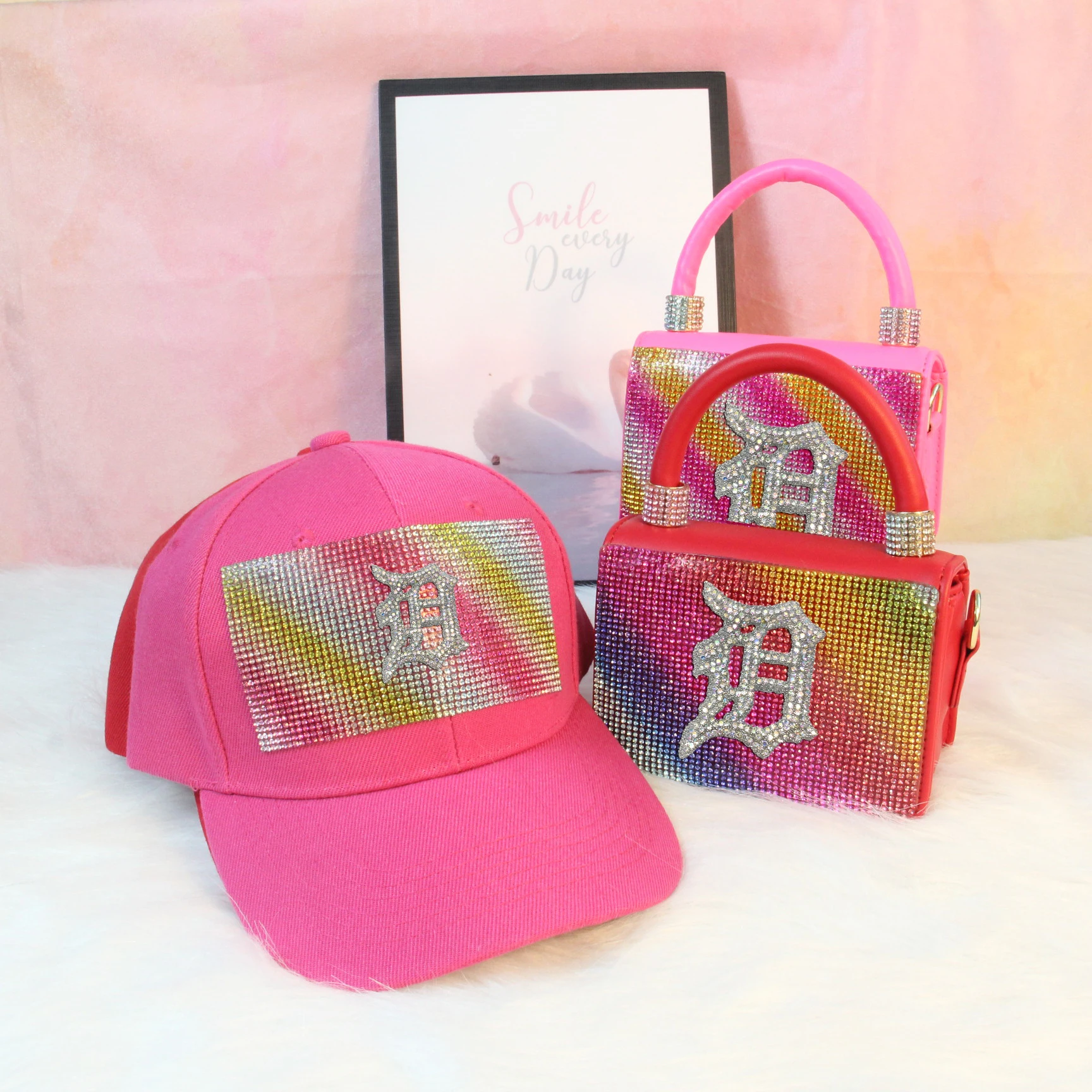 

New ladies detroit purse and hat set 3 piece handbag for women hand bag, 12 colors