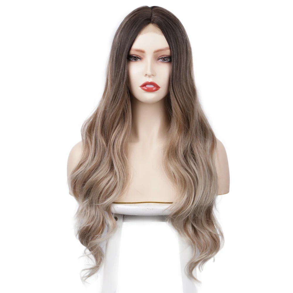 

Vigorous Cheap U part Lace 100% Swiss Lace Front Ombre Wig Synthetic Hair Long Wavy Lace Frontal Colored Wigs For Black Women