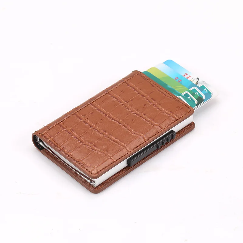 

Credit Card Holder RFID Blocking Slim Wallet PU Leather Vintage double Aluminum rfid card holder, Customized