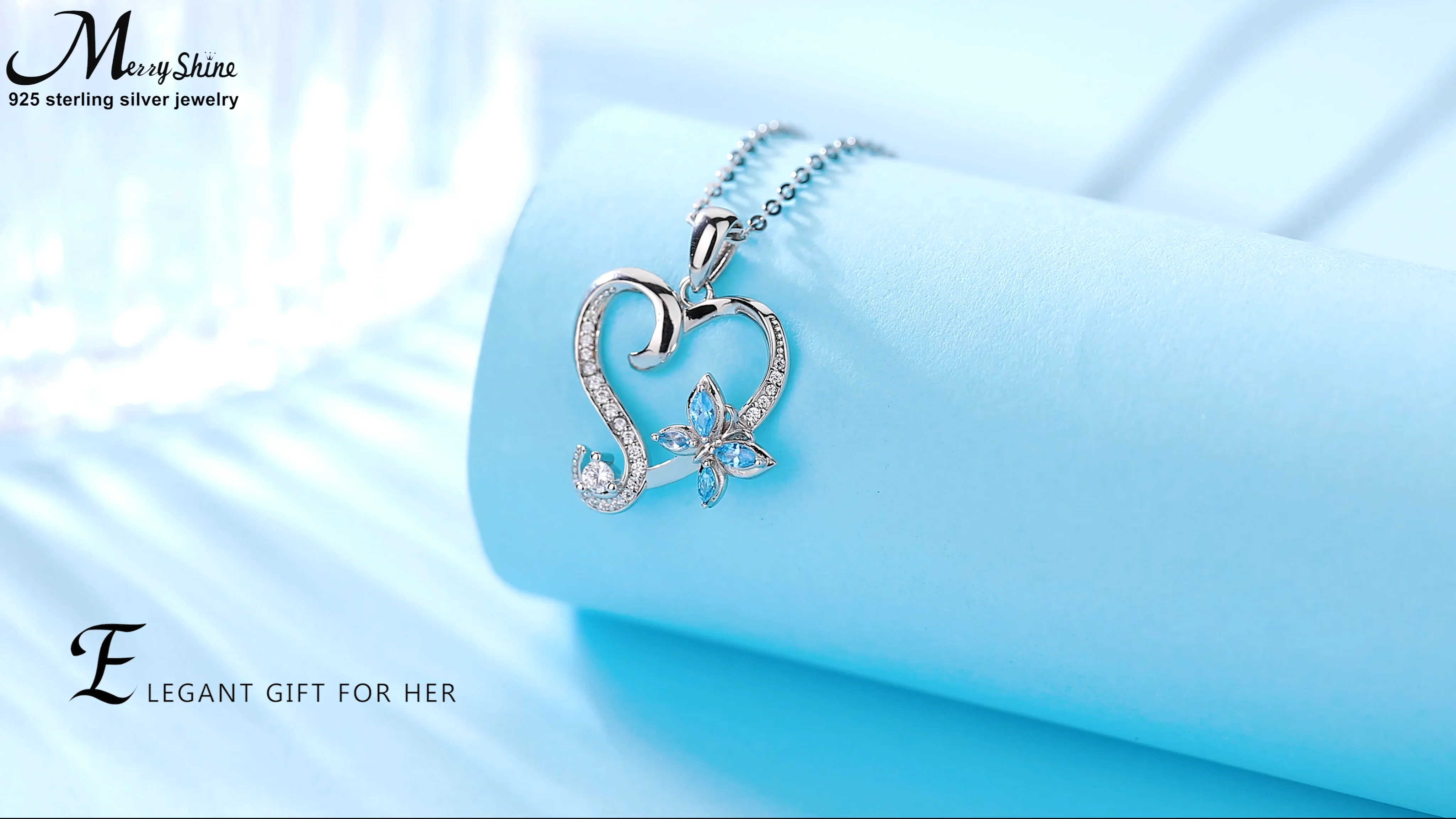 925 Sterling Silver Women Blue butterfly Cubic Zirconia love Cz