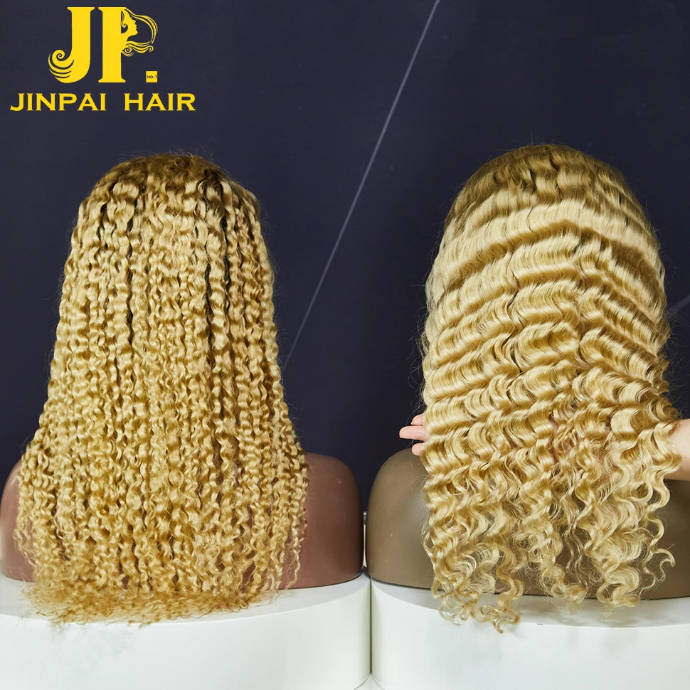 

JP virgin wholesale hd deep curly full lace human hair wigs, pre plucked lace front wigs, no tangle blonde 613 human hair wigs, Ombre blonde which is #1b/613