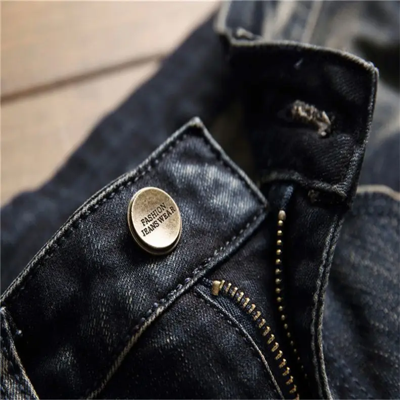 

Men's Straight Flexible Jeans Cool Retro Hole Denim Embroidery Classic Design Casual Trousers, Customized color