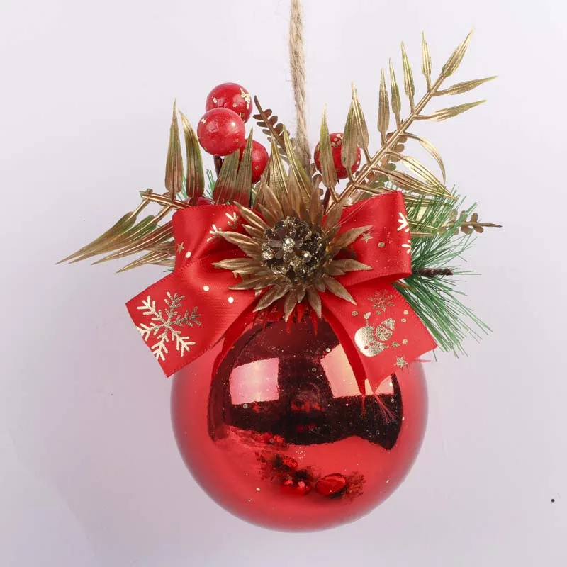 

8cm Christmas decorated ball with red berries pinecone and leaves for Christmas tree Hanging Decoration