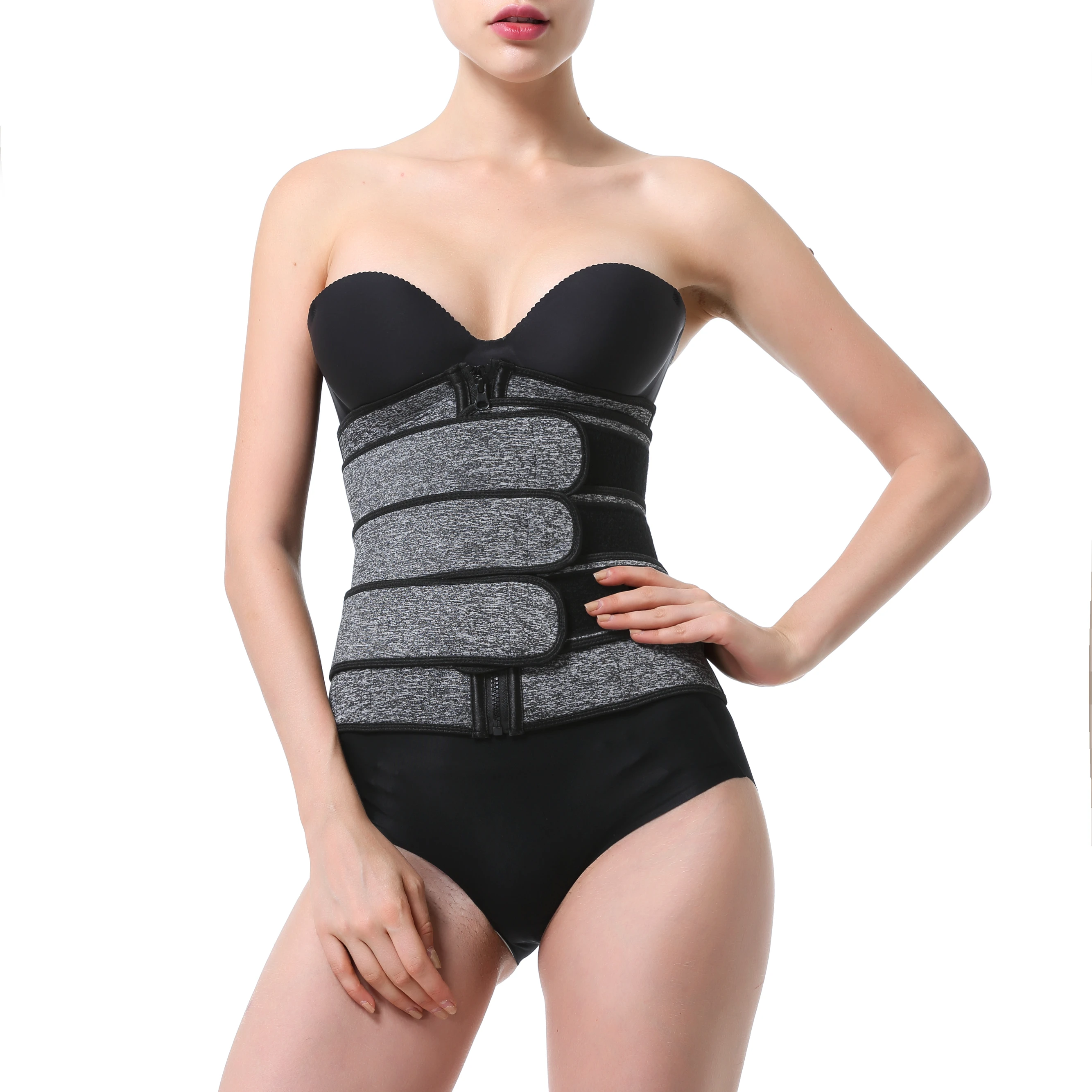 

Factory wholesale 3 belt waist trainer corset neoprene waist trainer sweat belt slimming belt waist trainer, Black,grey