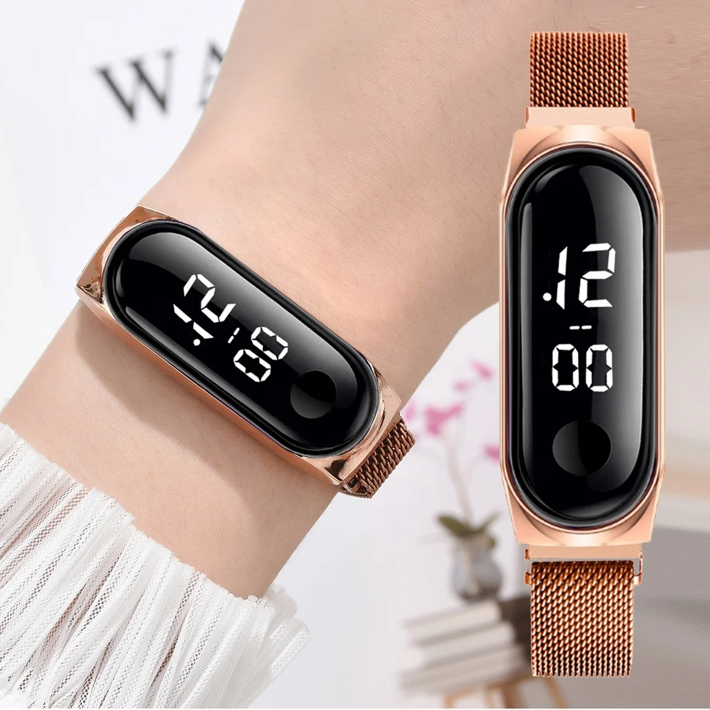 

Dress Mi3 metallic bracelet white light display touch screen fashion digital watch jewelry waterproof date led ladies watches