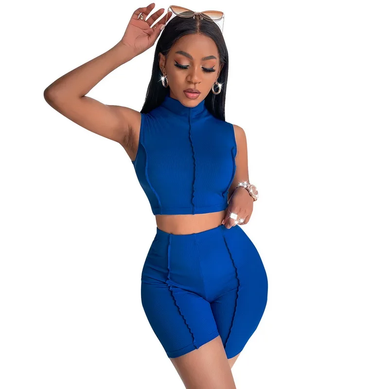 

PASUXI 2 Piece Set Women Summer Sleeveless O-Neck Vest Casual Crop Top Shorts Set Women Clothing Tracksuit