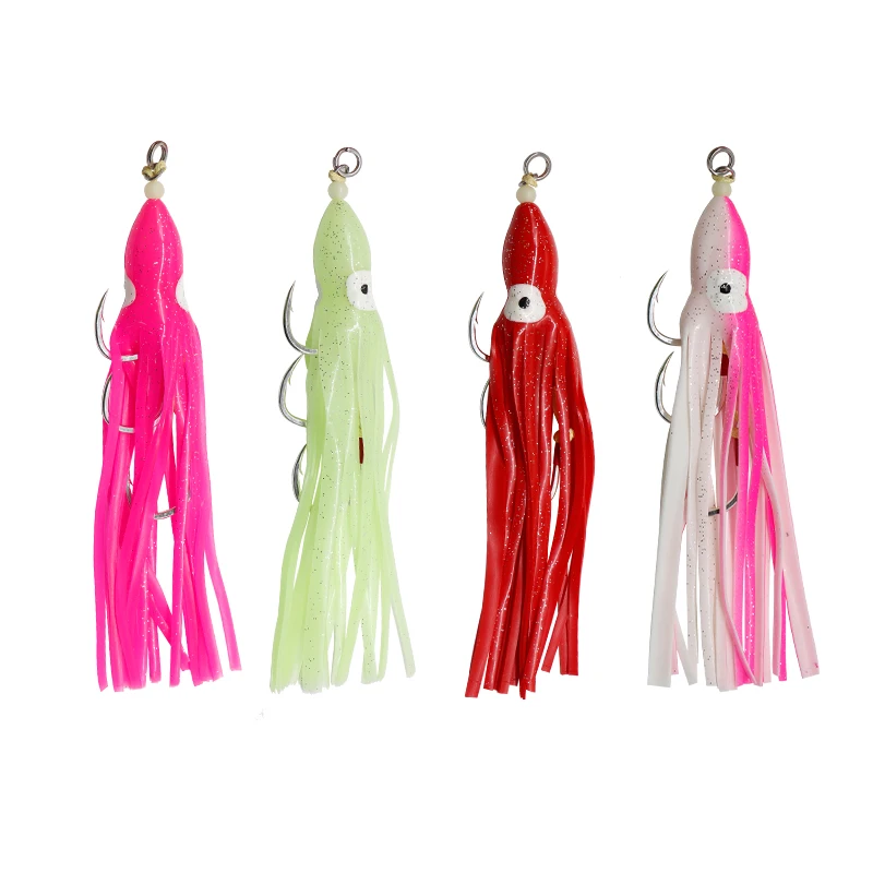

Jigging Soft Octopus Glow UV Squid Skirt BKK Assist Hook Sea Bass Fishing Soft Rubber Lures