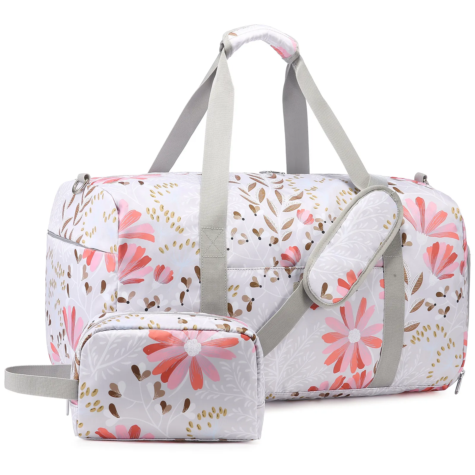 

2022 2pcs waterproof Travel Duffel Bags for Women Gym Travel Tote Bag with Shoe Compartment Large Floral Carry on Weekender Bags