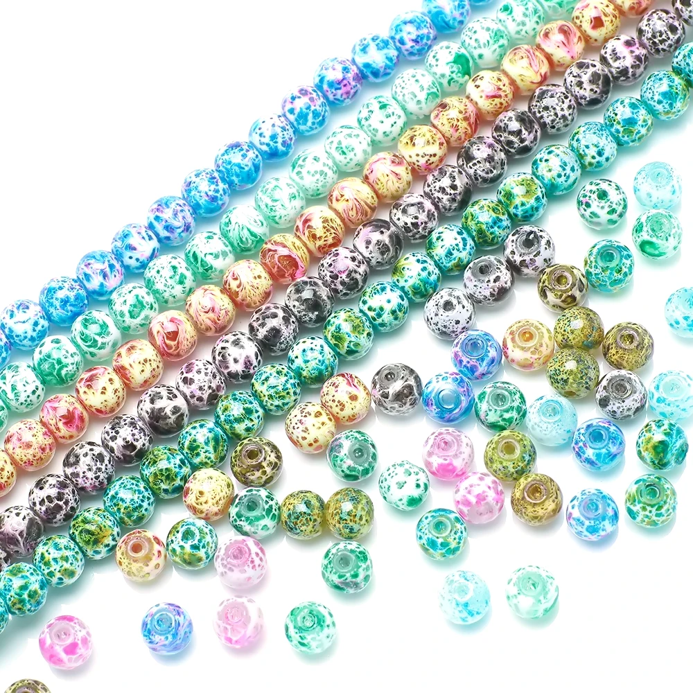 

Ice Crystal Round Glass Beads DIY Accessories 8MM Color Spot Embellished Nebula Beads For Jewelry Making Charms 100pcs/strand