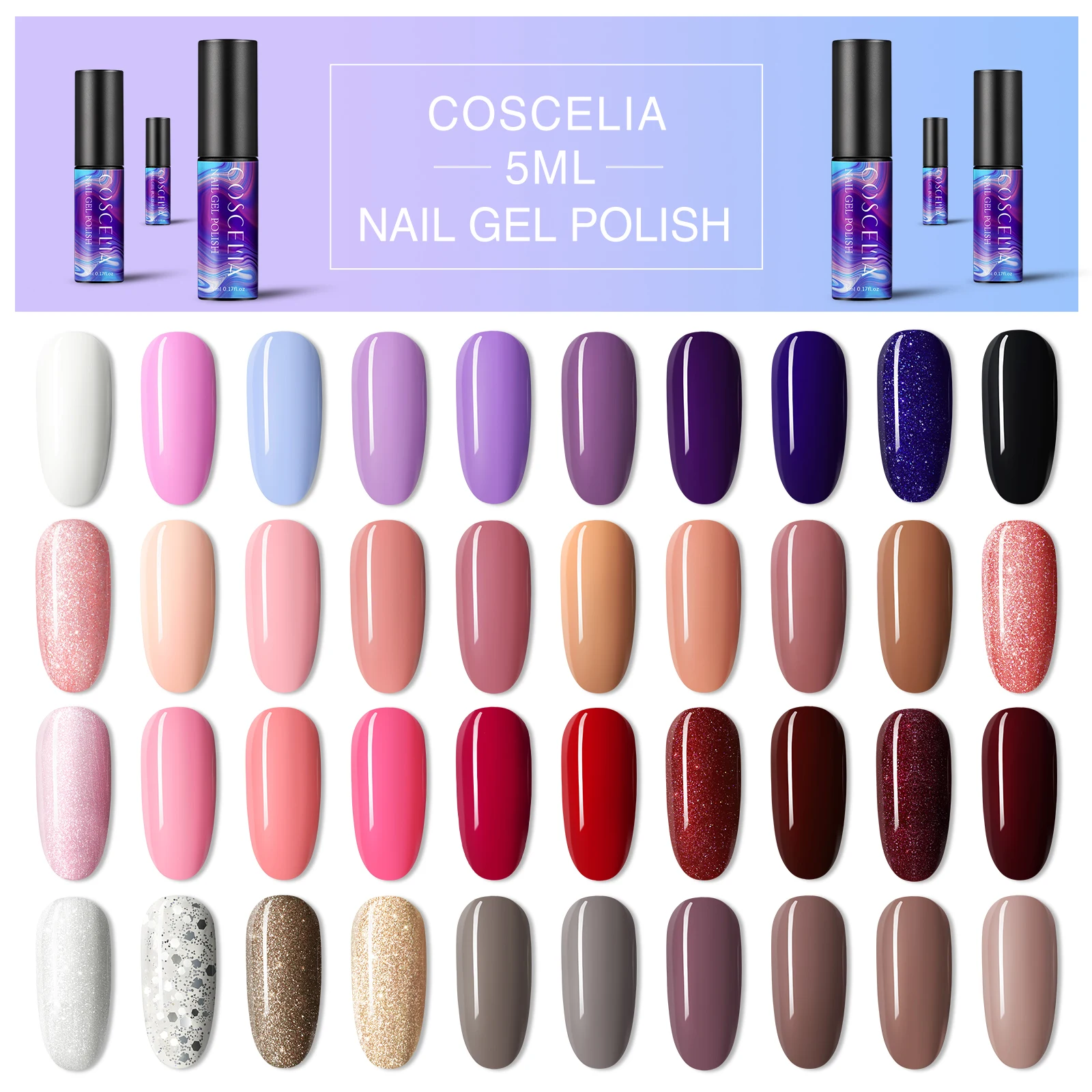

COSCELIA Semi Permanent Nail Gel Set With 40 Colors Gel Polish For Nail Design