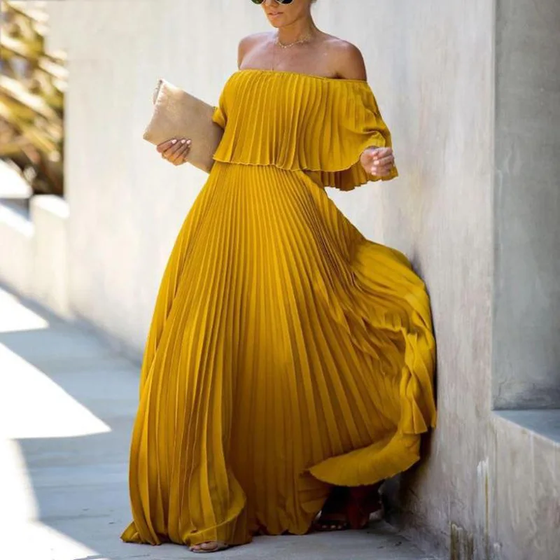 

New design spring 2022 women clothes off-the-shoulder wrap chest folded chiffon evening dress party plus size women's dresses