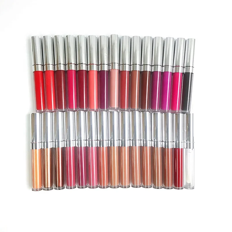 

OEM high pigment long lasting Silver tube customize your own lip gloss 30 colors matte liquid lipstick