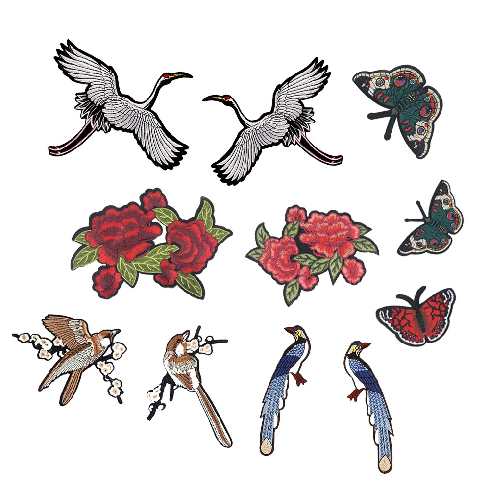 chinese ethnic style magpie crane butterfly flower design iron on clothing large patches embroidery