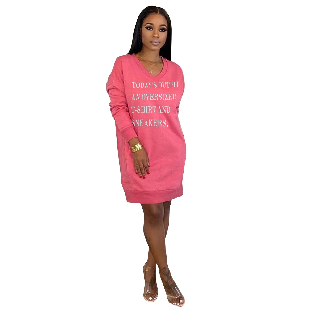 

FLS-0074 women fashionable sweatshirt Long sleeve print casual dress women's fashion cozy long pullover dress, Pink\green\black