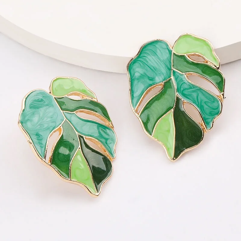 

EH11494 Fashion Small Dangle Earring for Woman Personality Monstera Deliciosa Leaf Floral Design Stud Earrings Hawaii Jewelry