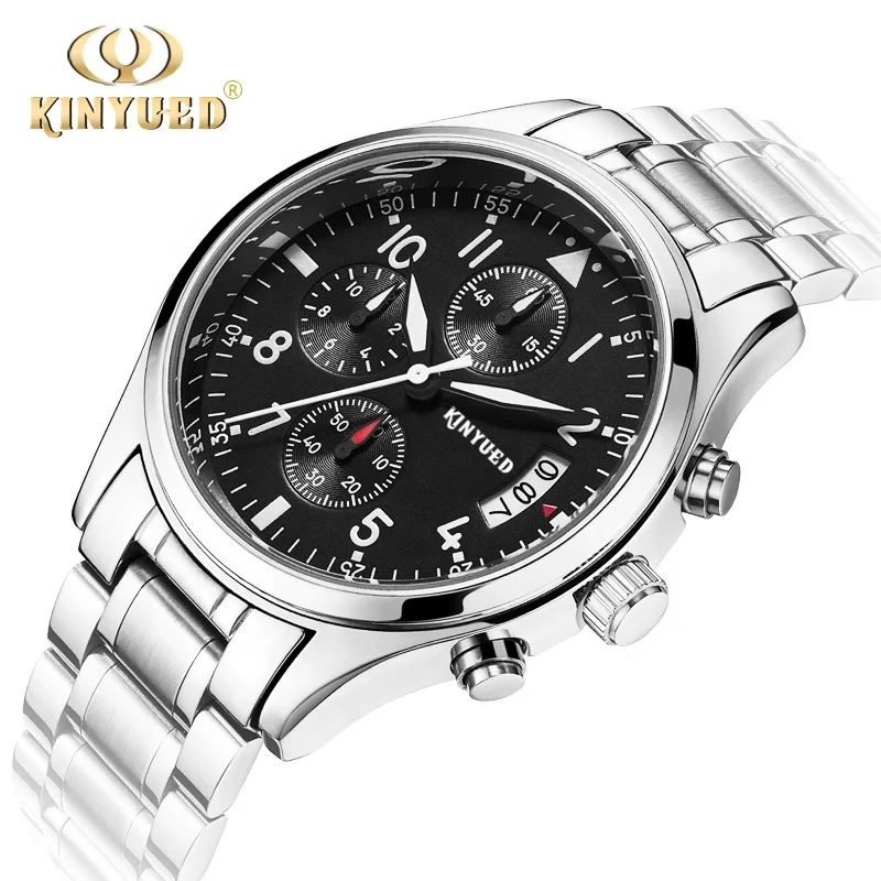 

KINYUED watches men wrist resistant stainless steel back geneva quartz watches