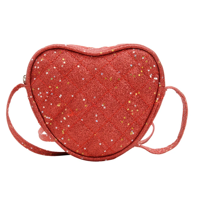 

Hot Sale Traveling Handy Crossbody Bag Heart Shaped Sequin Zipper Pretty Purses High Quality Child Mini Handbag Girls, As pic