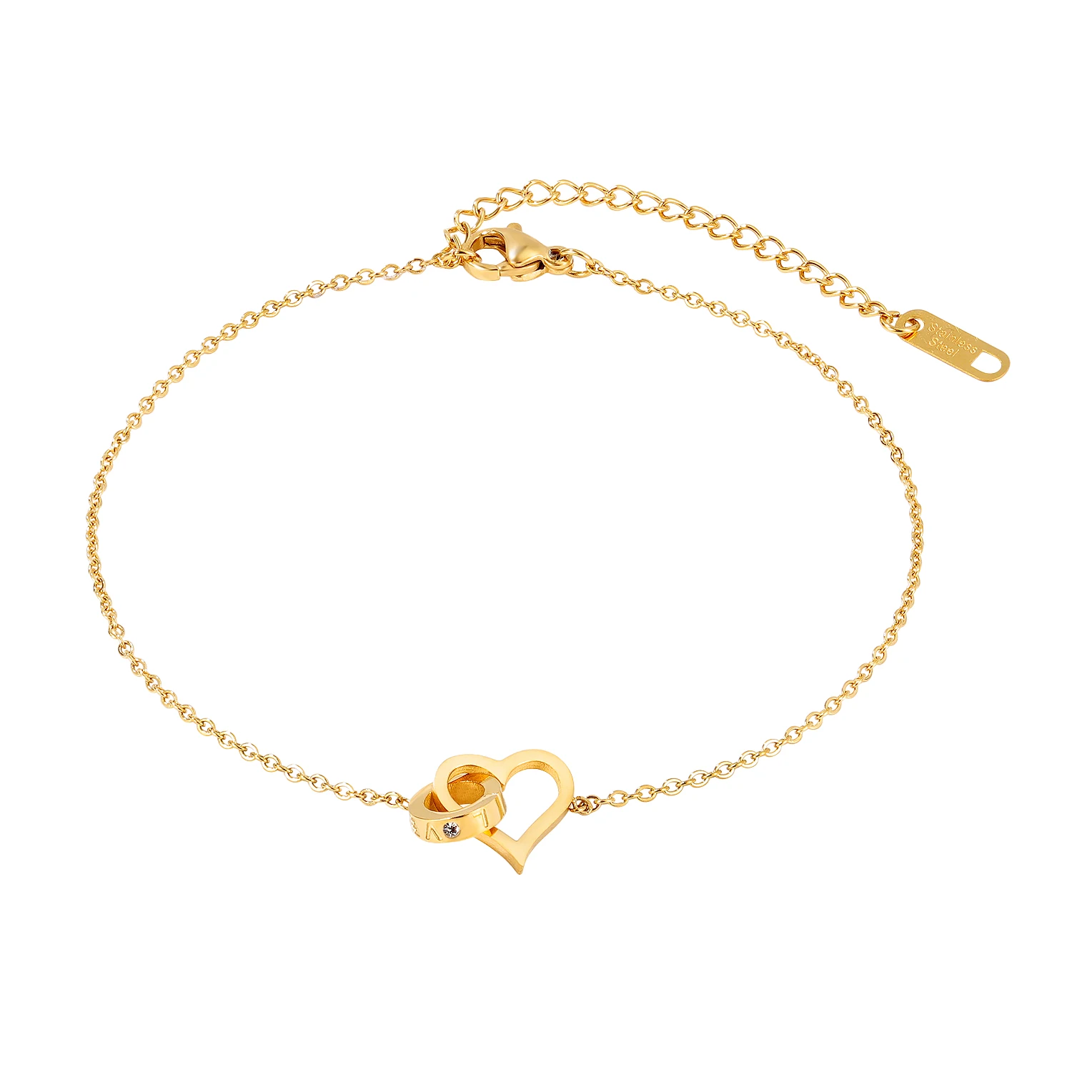 

2022 designer Interlocking Circle Heart 18k Gold Plated Stainless Steel Anklets for women