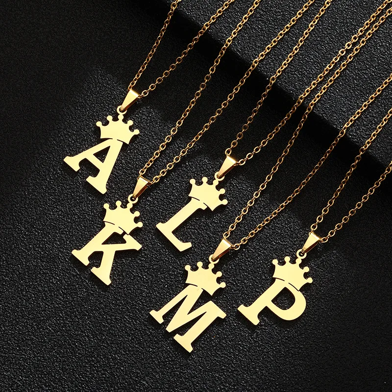 

Crown Initials Name Necklace Stainless Steel Women Custom Alphabet A-Z 26 Letters Pendant Necklace Jewerly Gift(KSS341), Same as the picture