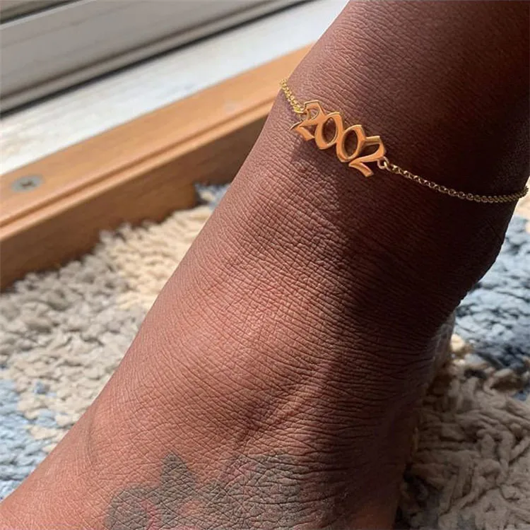 

Women's Fashion Leg Bracelet Jewelry 1990-2019 Birth Year Ankle Stainless Steel Custom Number Letter Anklet