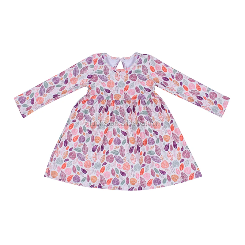 

2021 Wholesale Hot Sale Children's Dress Design Long Sleeve Colorful Leaves Pattern Baby Dress, Picture