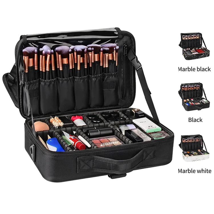 

Dropshipping Relavel Hot Sale Professional Black Cosmetic Train Suit Case Makeup Brush Pouch Case