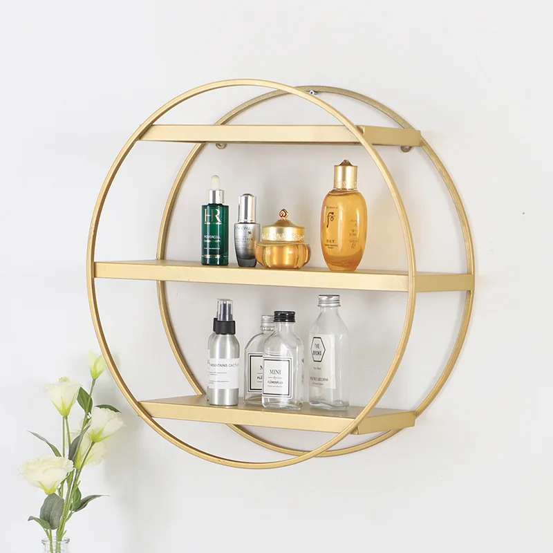

INS Nordic Creative Golden Round Metal Home Kitchen Decorative Shelf Wall, Metal,iron