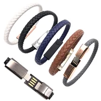 

New Style General Fashion For Men And Women Custom Black Leather Bracelet USB Charger Data Cable For Mobile phone