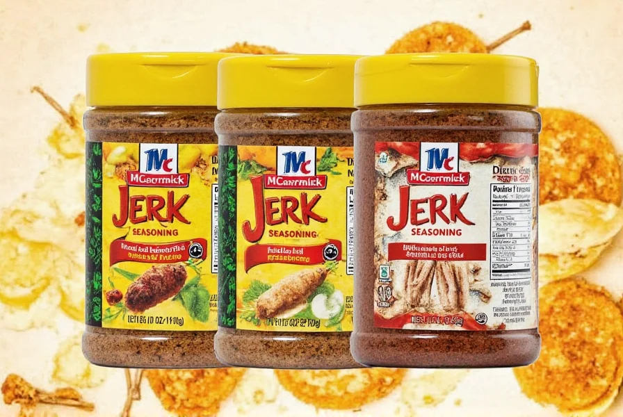 Different spice jars including McCormick Jamaican Jerk Seasoning